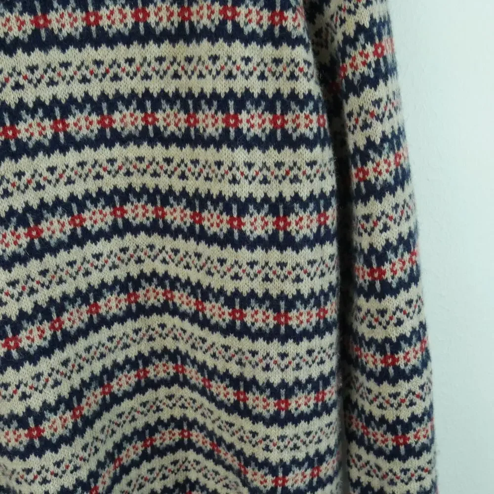 J Crew Men's Medium‎ Crewneck Sweater 100% Wool Nordic Fair Isle Pullover Raglan
